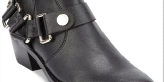 DKNY Women's Padded Mina Square Toe Block Heel Zip up Leather Booties Black Size 8.5 M