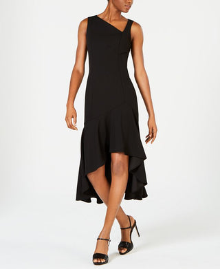 Calvin Klein Women's Asymmetric Neck High Low Dress Black Size 14