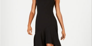 Calvin Klein Women's Asymmetric Neck High Low Dress Black Size 14