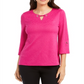JM Collection Women's Textured Grommet Trim Keyhole Top Pink Size Large