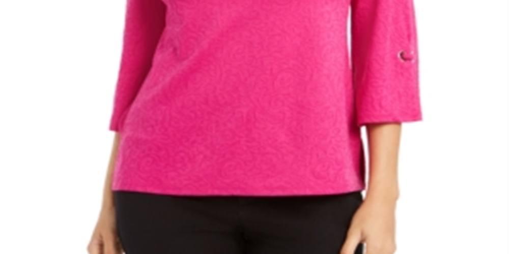 JM Collection Women's Textured Grommet Trim Keyhole Top Pink Size Large
