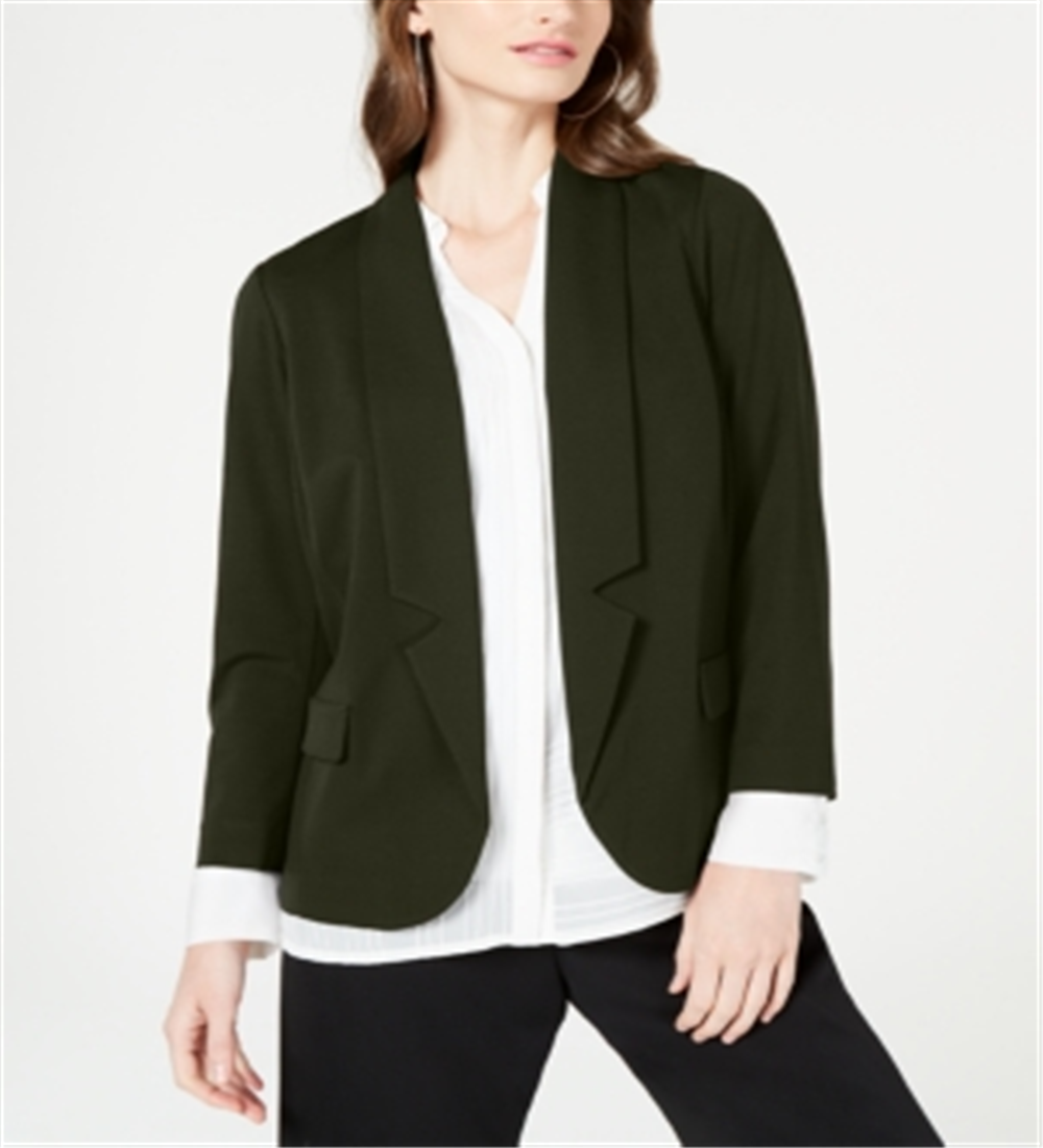 Alfani Women's Notch Collar Open Front Jacket Green Size M