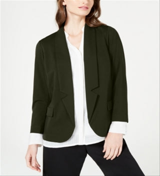 Alfani Women's Notch Collar Open Front Jacket Green Size M