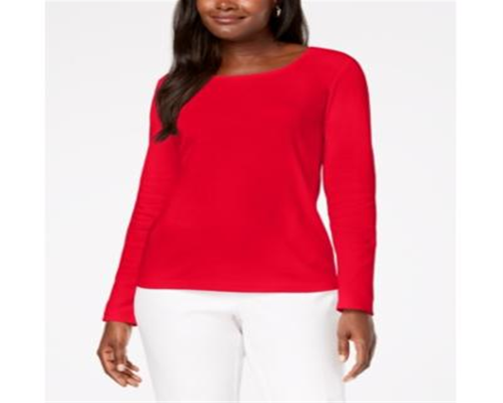 Karen Scott Women's Cotton Scoop-Neck Top Red Size Large