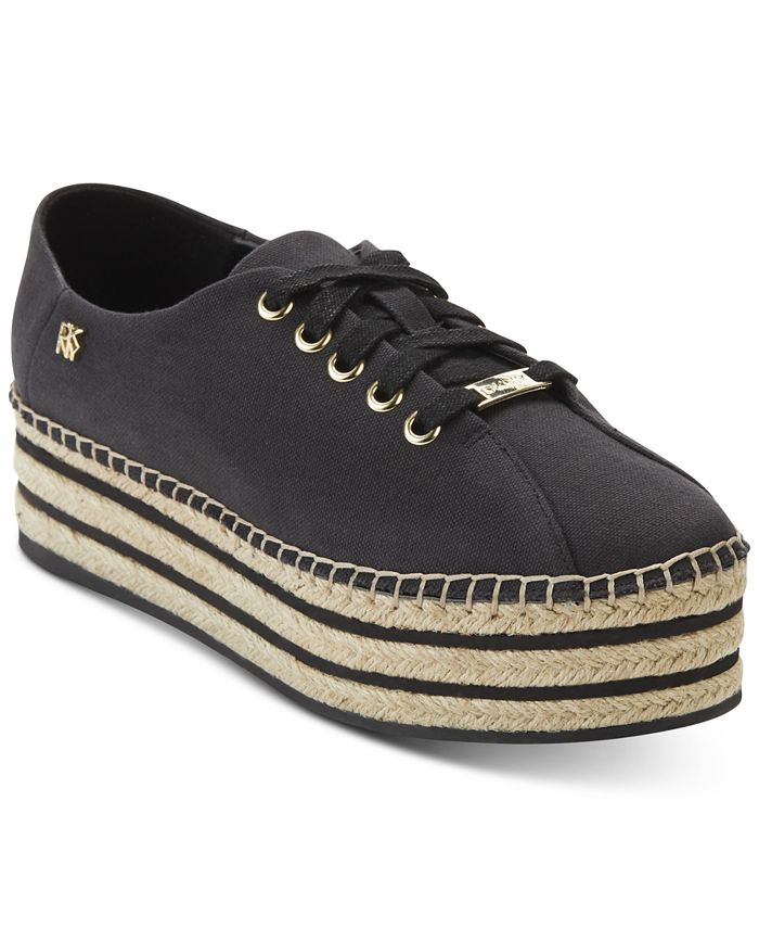 DKNY Women's Adrian Platformes Fabric Low Top Lace up Fashion Black Size 8