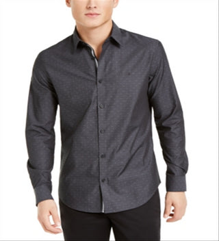 Calvin Klein Men's Regular Fit Stretch Textured Dot Dobby Shirt Black Size M