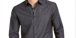 Calvin Klein Men's Regular Fit Stretch Textured Dot Dobby Shirt Black Size M