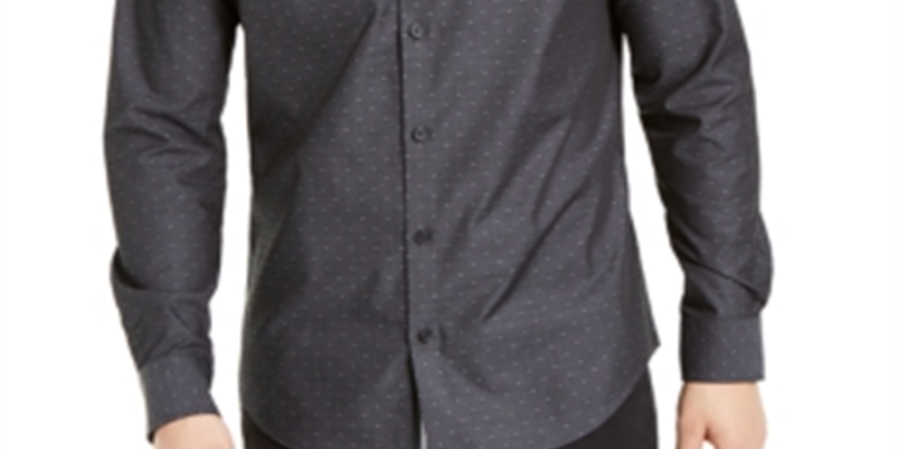 Calvin Klein Men's Regular Fit Stretch Textured Dot Dobby Shirt Black Size M