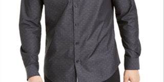 Calvin Klein Men's Regular Fit Stretch Textured Dot Dobby Shirt Black Size M