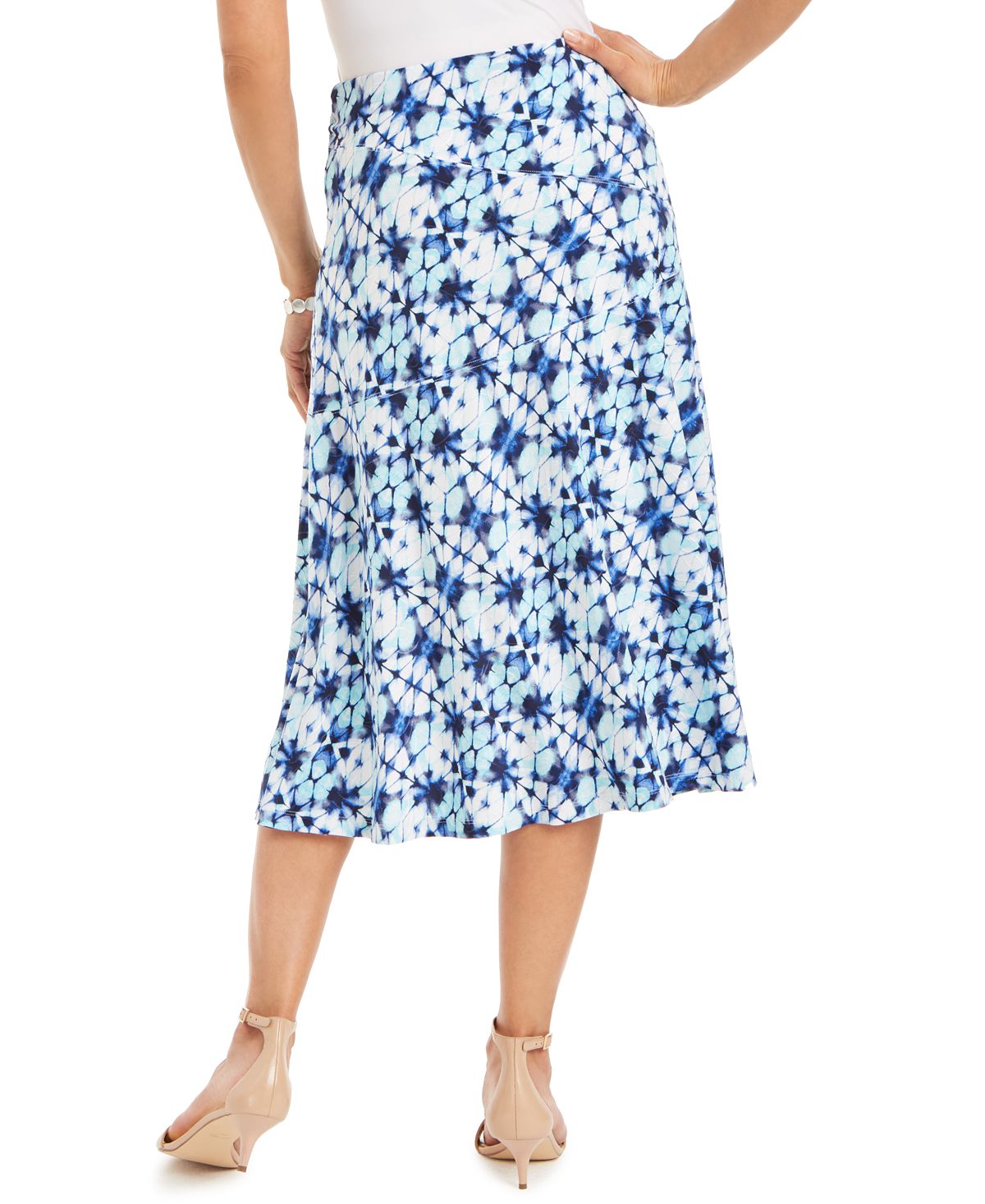 JM Collection Women's Printed MIDI Skirt Blue Size M