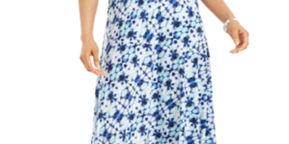 JM Collection Women's Printed MIDI Skirt Blue Size M