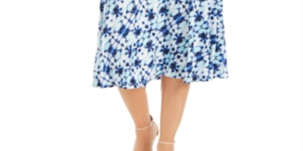 JM Collection Women's Printed MIDI Skirt Blue Size M