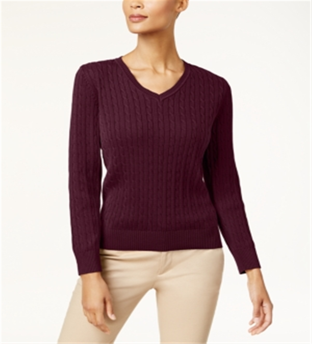 Karen Scott Women's Cotton Cable Knit Sweater Red Size 44