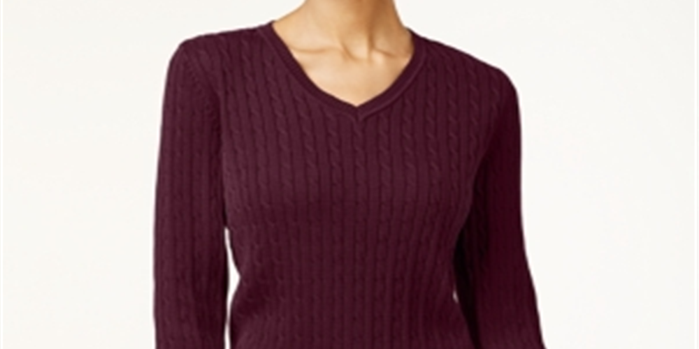 Karen Scott Women's Cotton Cable Knit Sweater Red Size 44