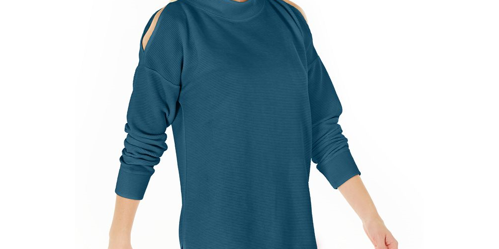 Ideology Women's Cold-Shoulder Vented Top Blue  Size L