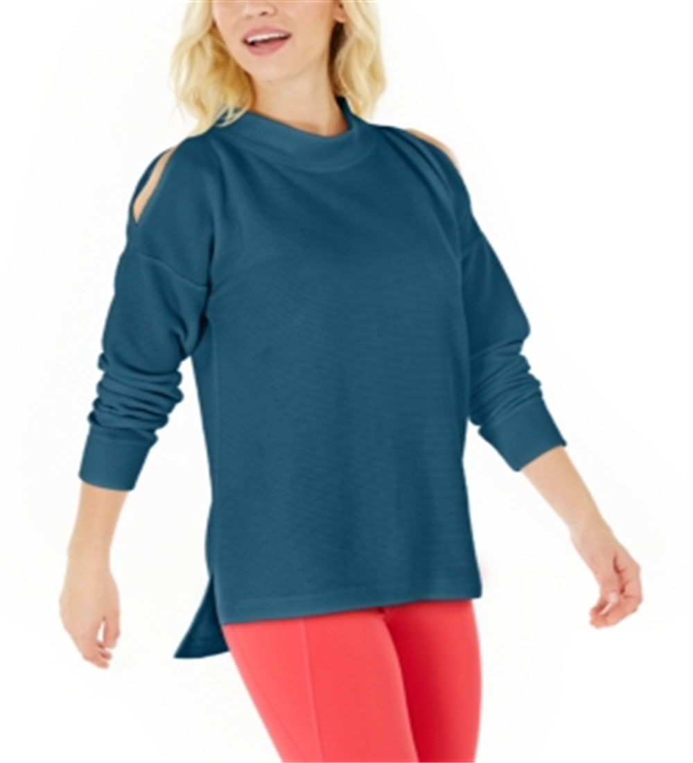 Ideology Women's Cold-Shoulder Vented Top Blue  Size L
