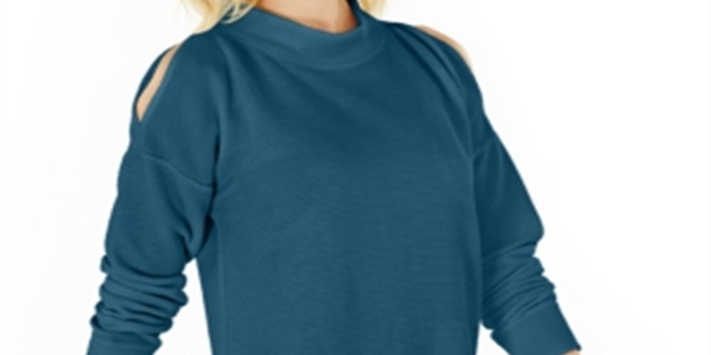Ideology Women's Cold-Shoulder Vented Top Blue  Size L