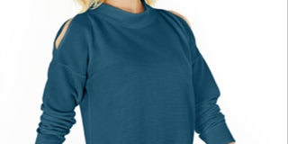 Ideology Women's Cold-Shoulder Vented Top Blue  Size L