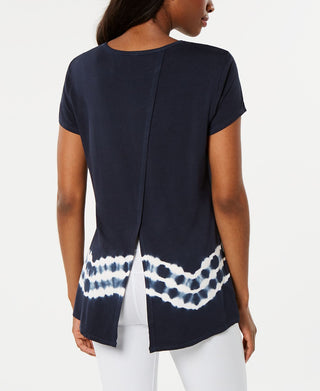 Ideology Women's Tie Dyed Split Back Top Blue Size X-Small