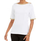 Charter Club Women's Metallic Trim Boat Neckline Top White Size Large