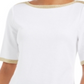 Charter Club Women's Metallic Trim Boat Neckline Top White Size Large