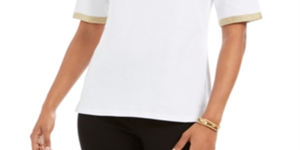 Charter Club Women's Metallic Trim Boat Neckline Top White Size Large