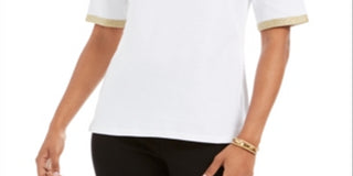 Charter Club Women's Metallic Trim Boat Neckline Top White Size Large