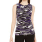 Calvin Klein Women's Sleeveless Printed Pleat Neck Top Black Size X-Small