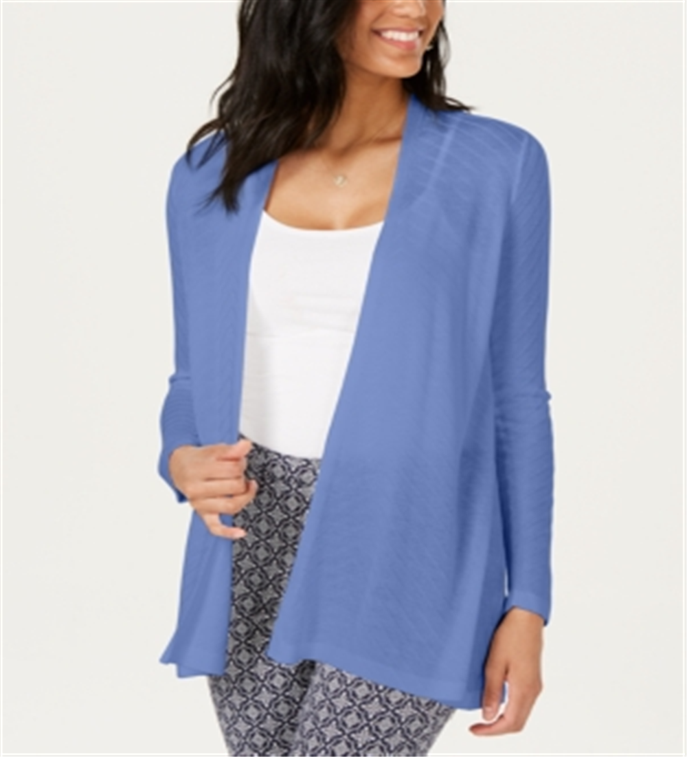 Charter Club Women's Geo Stitch Completer Sweater Cardigan Blue Size Petite Large