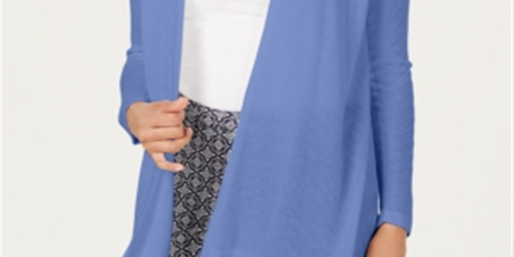Charter Club Women's Geo Stitch Completer Sweater Cardigan Blue Size Petite Large