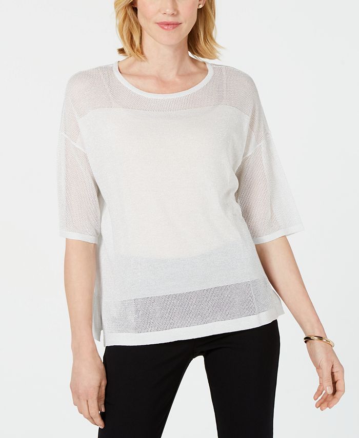 JM Collection Women's Novelty Stitch Pullover Sweater White Size Medium