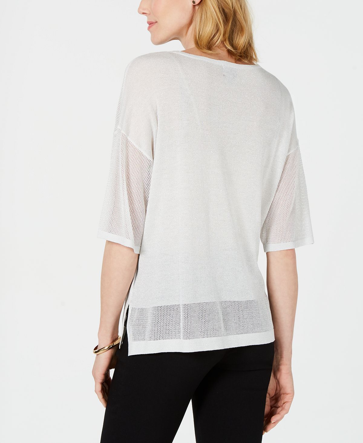 JM Collection Women's Novelty Stitch Pullover Sweater White Size Medium