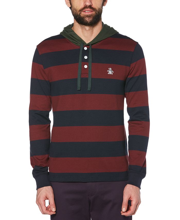 Original Penguin Men's Hooded Rugby T-Shirt Red Size X-Large