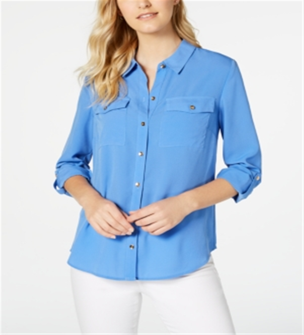 Charter Club Women's Two Pocket Shirt Blue Size X-Large