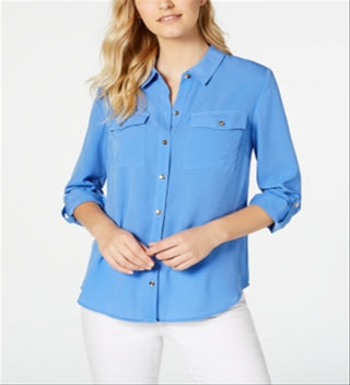 Charter Club Women's Two Pocket Shirt Blue Size X-Large