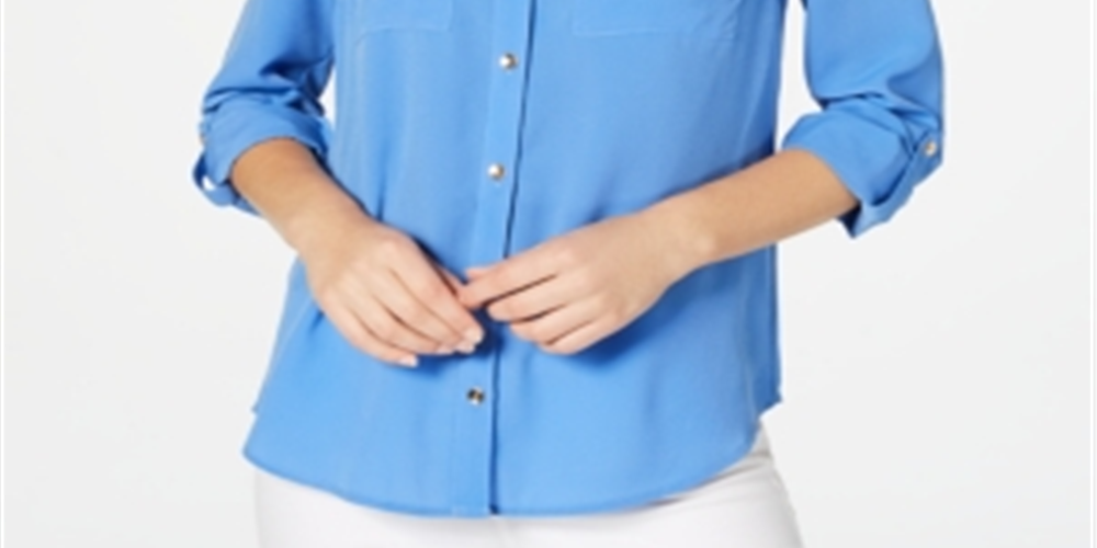 Charter Club Women's Two Pocket Shirt Blue Size X-Large