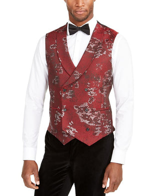 Tallia Men's Patterned Sleeveless Classic Fit Button Down Vest Red Size Medium