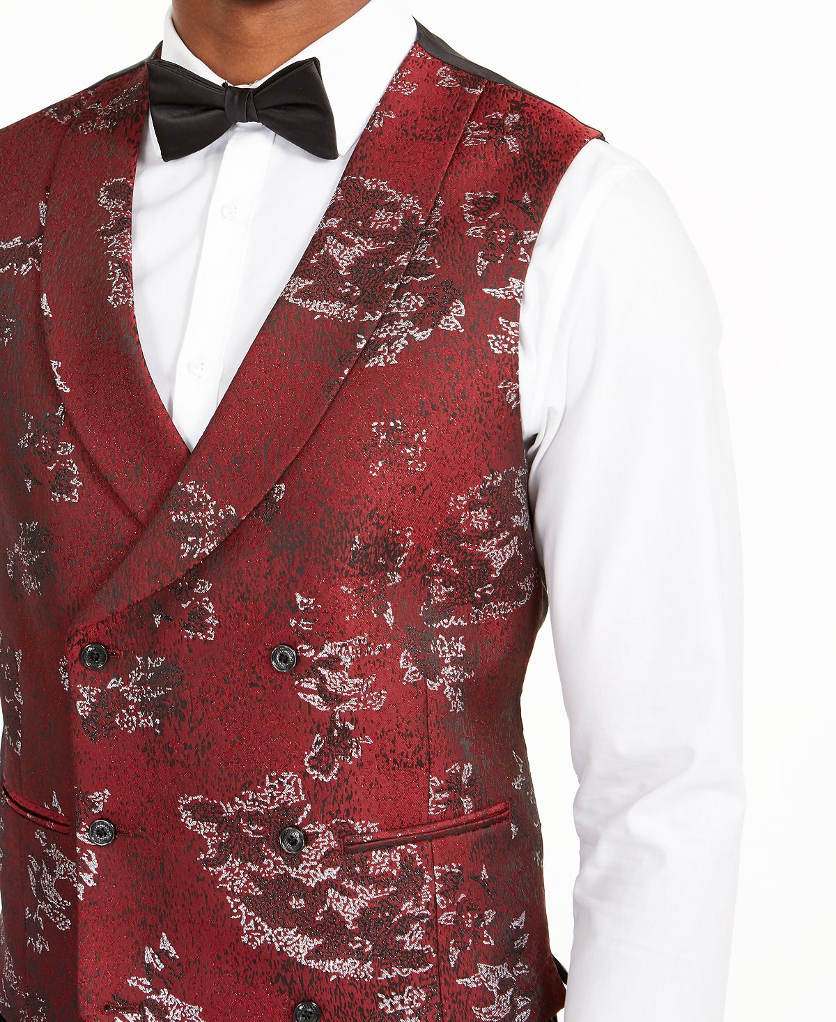 Tallia Men's Patterned Sleeveless Classic Fit Button Down Vest Red Size Medium