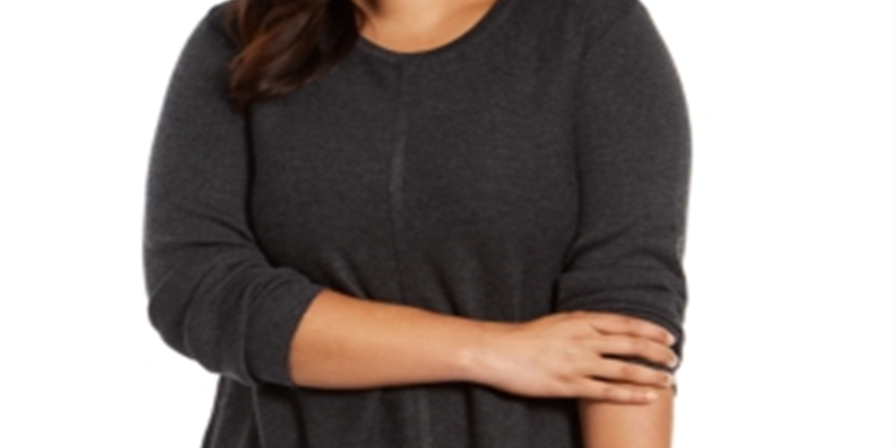Style & Co Women's Plus Seam Front Crew Neck Tunic Sweater Gray Size 1X