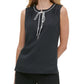 Tommy Hilfiger Women's Sleeveless Dot Print Tie Neck Blouse Black Size X-Large