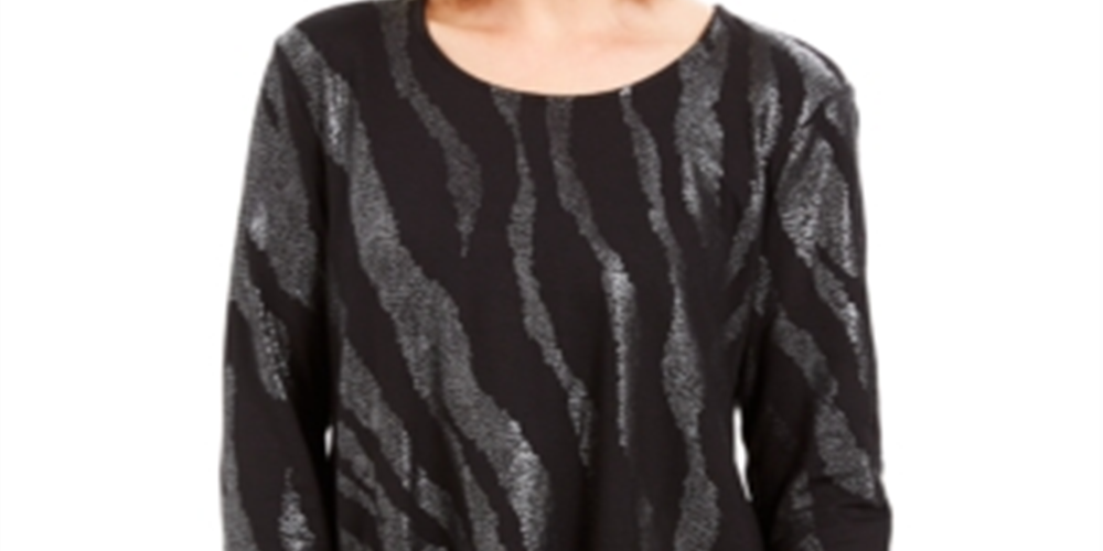 JM Collection Women's Metallic Print Top Black Size Petite Small