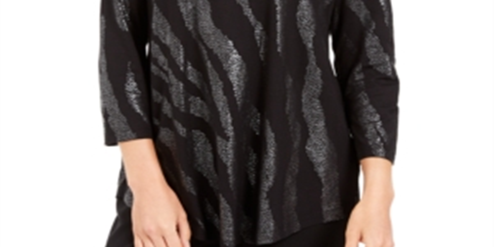 JM Collection Women's Metallic Print Top Black Size Petite Small