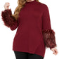 Alfani Women's Plus Faux Fur Cuff Mock Neck Tunic Sweater Red Size 4X