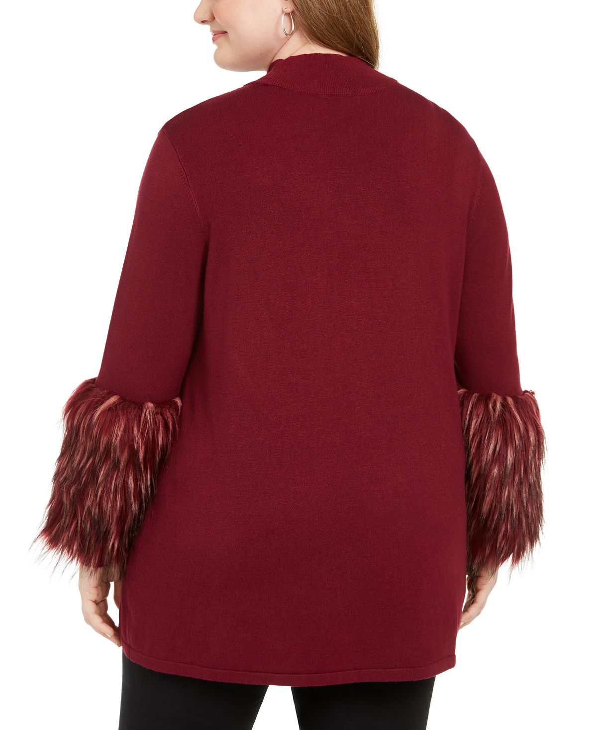 Alfani Women's Plus Faux Fur Cuff Mock Neck Tunic Sweater Red Size 4X