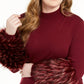 Alfani Women's Plus Faux Fur Cuff Mock Neck Tunic Sweater Red Size 4X
