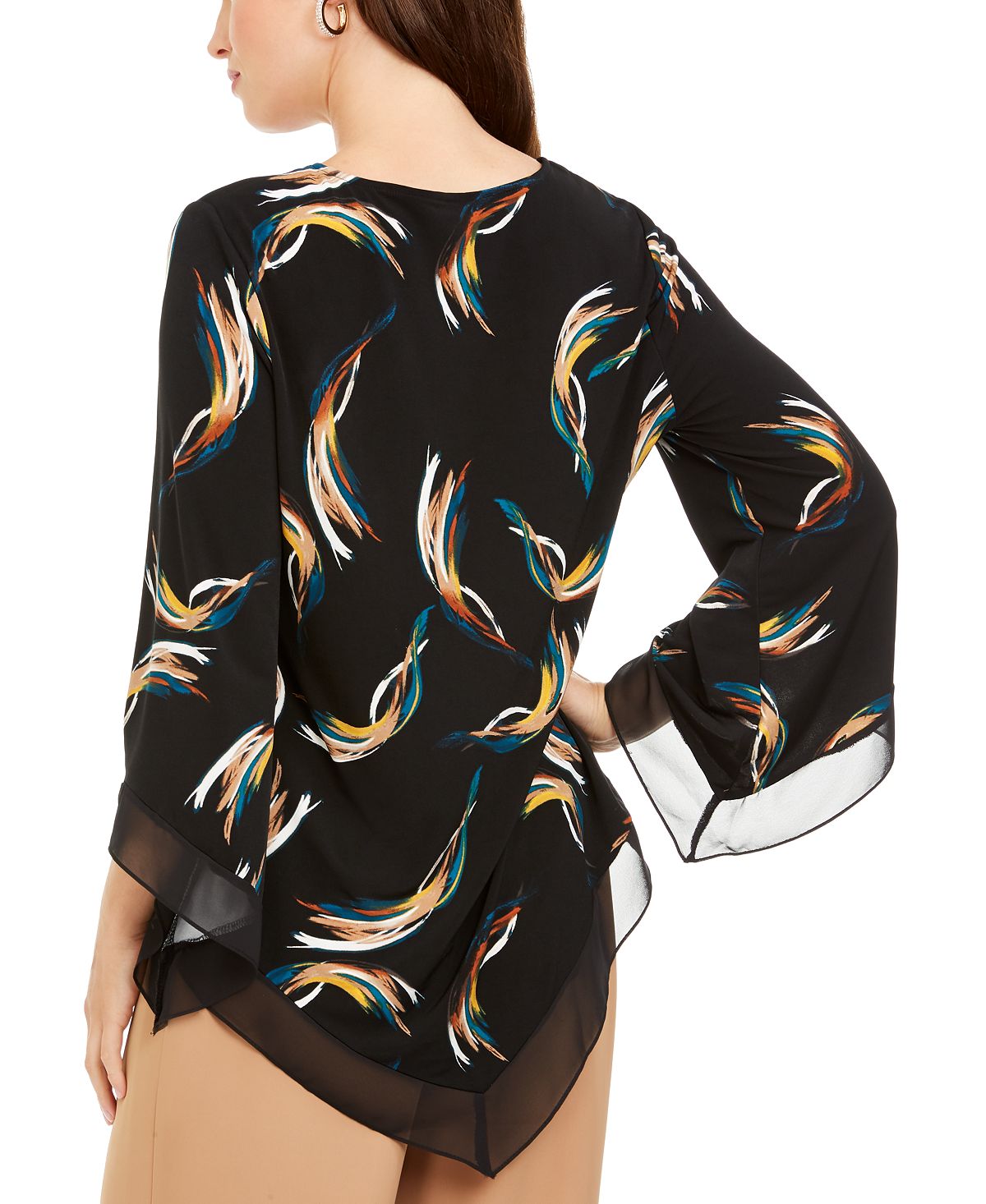 Alfani Women's Printed Poncho Top Black Size Petite L