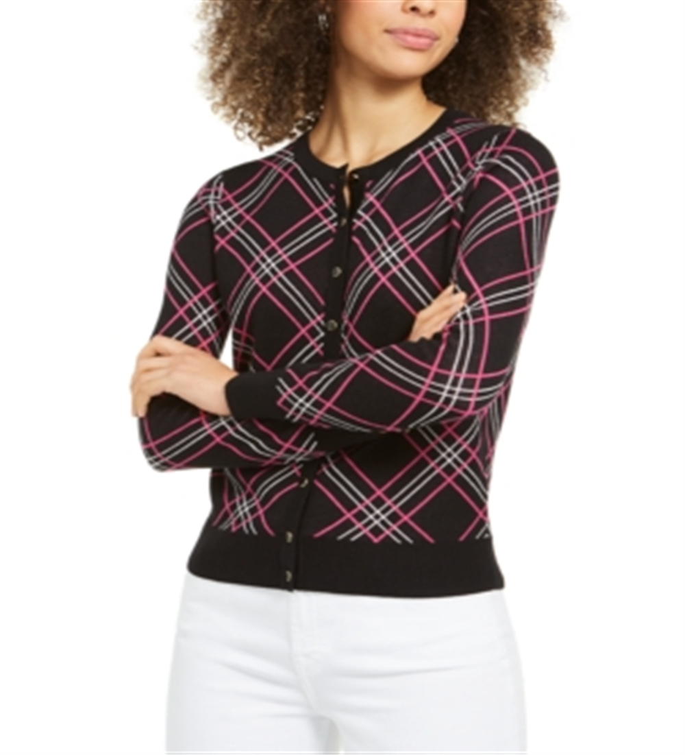 Charter Club Women's Plaid Cardigan Sweater Black Size XX-Large