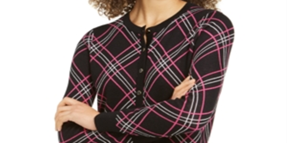 Charter Club Women's Plaid Cardigan Sweater Black Size XX-Large