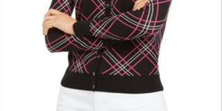Charter Club Women's Plaid Cardigan Sweater Black Size XX-Large