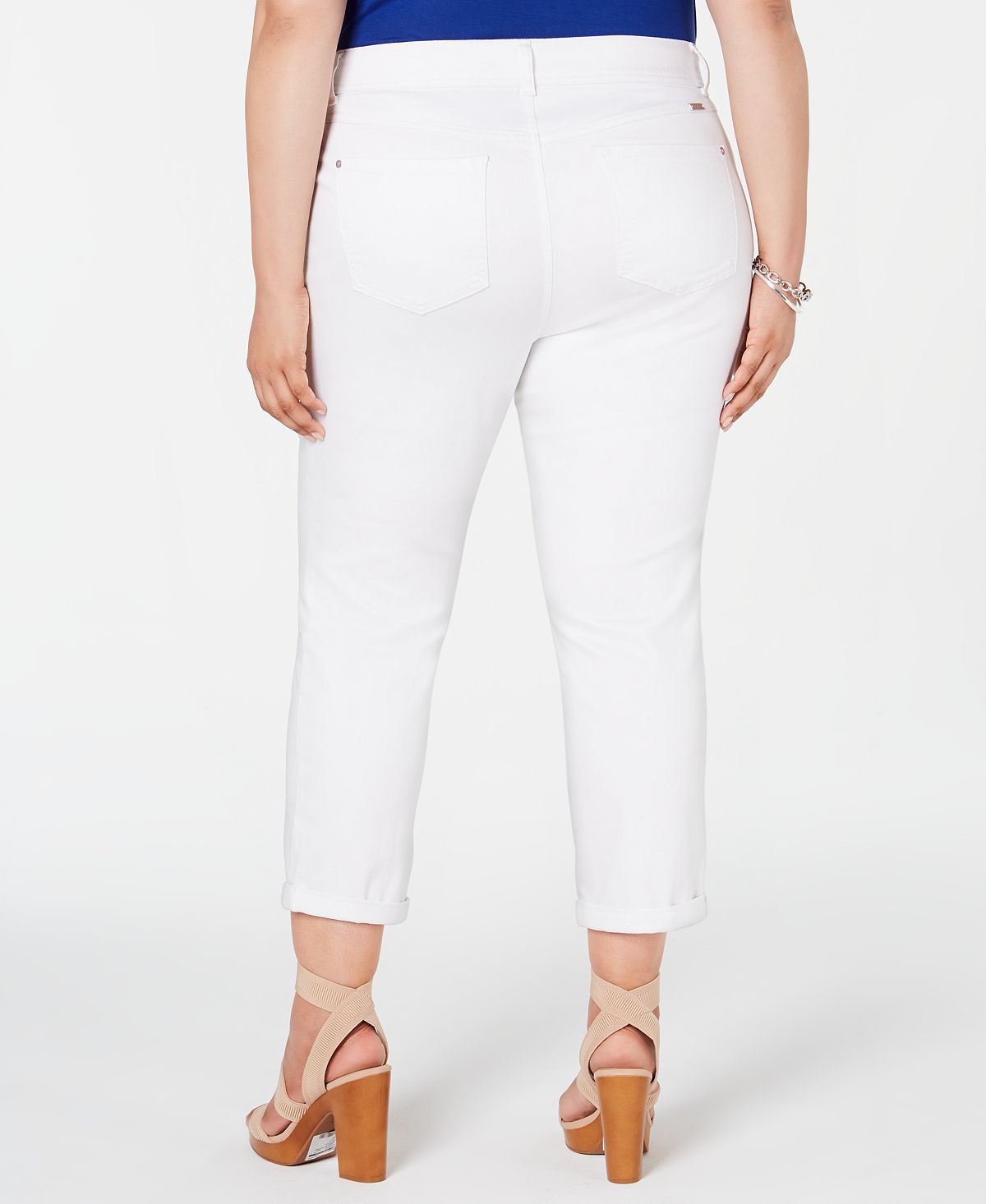 INC International Concepts Women's Plus Cropped Boyfriend Jeans White Size 16W